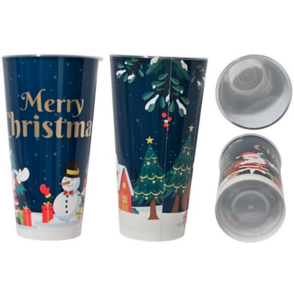 3 Pc. Christmas-Themed Large Gift Bag 1 Pair Socks Plastic Tumbler Gift Set NEW - Picture 3 of 16